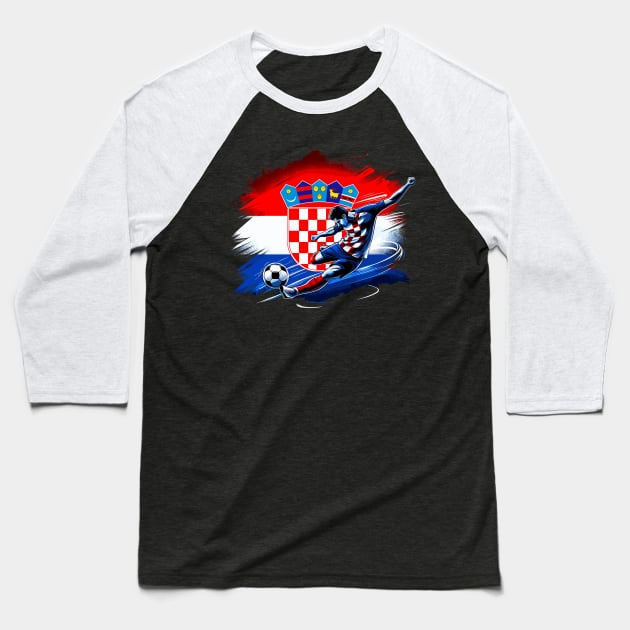 Dynamic Croatia Soccer Star in Action - Vector Design Baseball T-Shirt by SergioArt